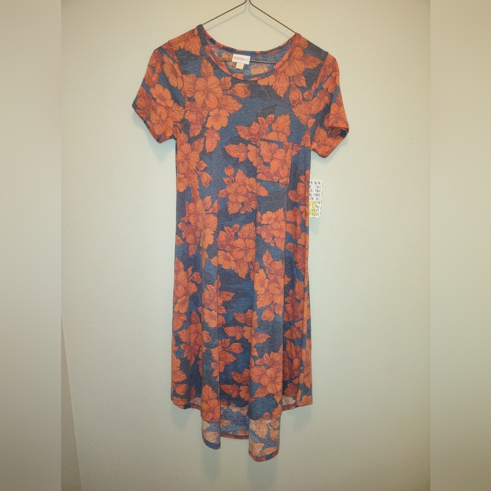 LulaRoe Carly XXS - (00-0) Gray&Peach Floral  High Low Hemline